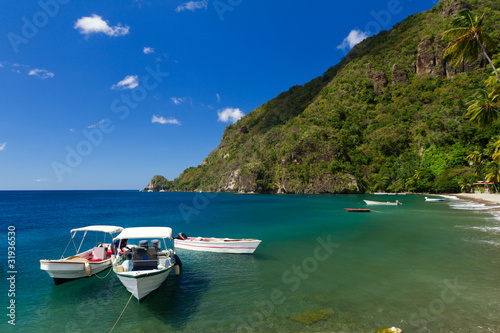 Boats On Caribbean Beach