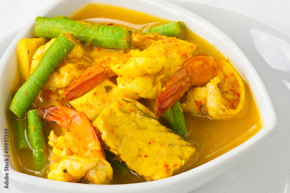 Thai spicy and sour seafood soup with longbean Thai spicy and sour seafood soup with longbean