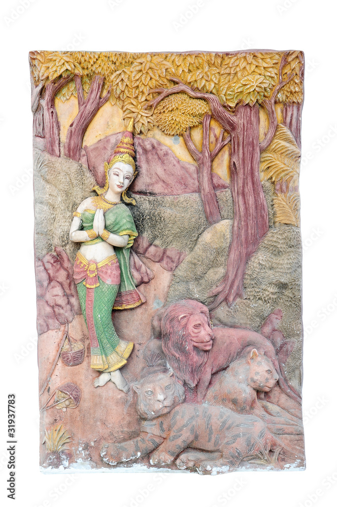 Obraz premium sculpture is made of a stone isolated on white background.