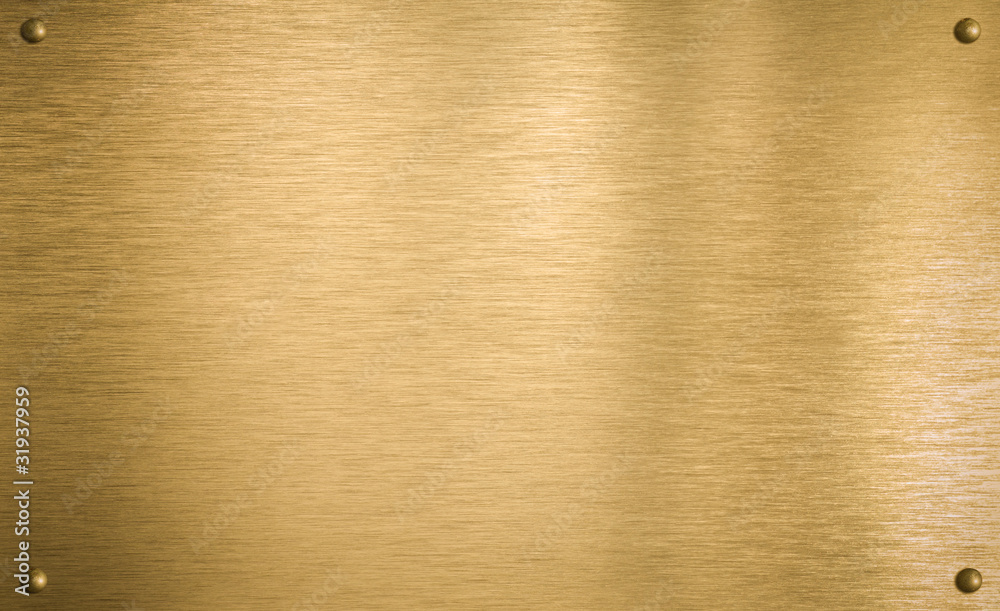 Brass or gold metal plate with four rivets Brass or gold metal plate with four rivets