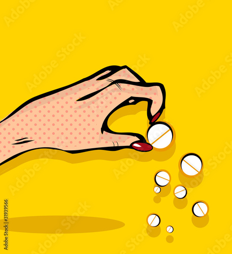 Female hand holding pharmaceuticals pill