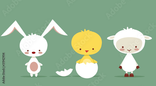 Cute easter characters, vector illustration
