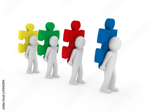 3d men puzzle teamwork
