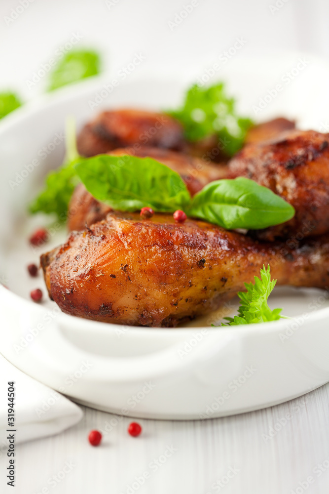 Chicken with fresh herbs and pink peppercorns