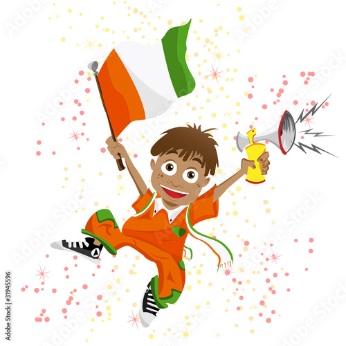 Ivory Coast Sport Fan with Flag and Horn