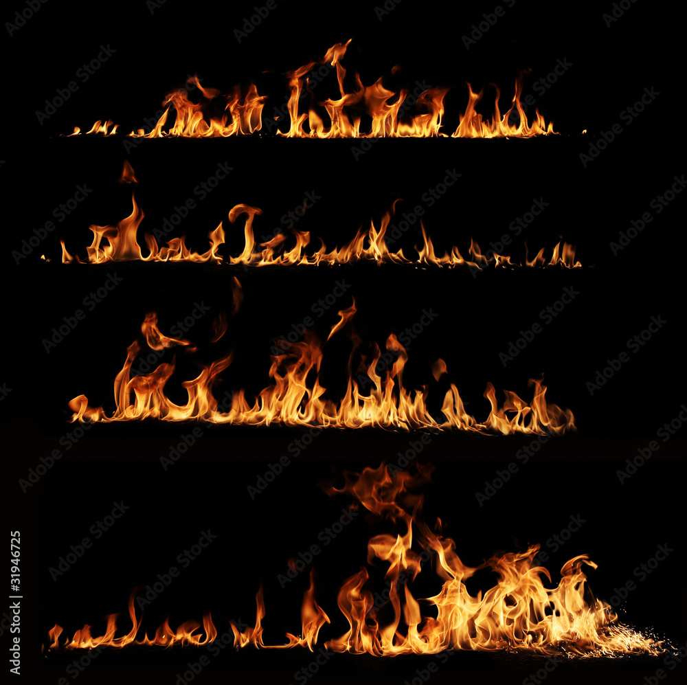 High resolution fire collection isolated on black background Stock