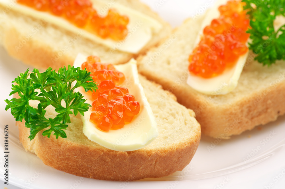 Canapes with salmon caviar Canapes with salmon caviar