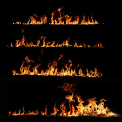 High resolution fire collection isolated on black background