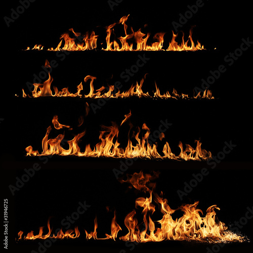 High resolution fire collection isolated on black background