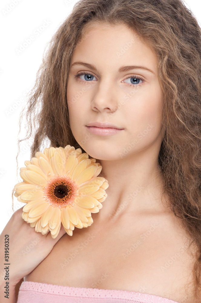 beautiful girl with perfect skin and flower beautiful girl with perfect skin and flower