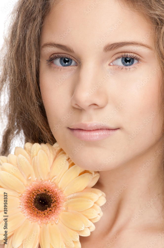 beautiful girl with perfect skin and flower beautiful girl with perfect skin and flower