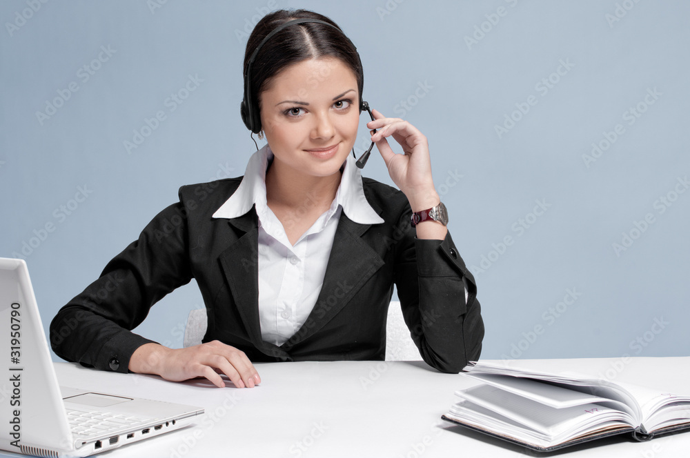 Business woman with headset communication Business woman with headset communication
