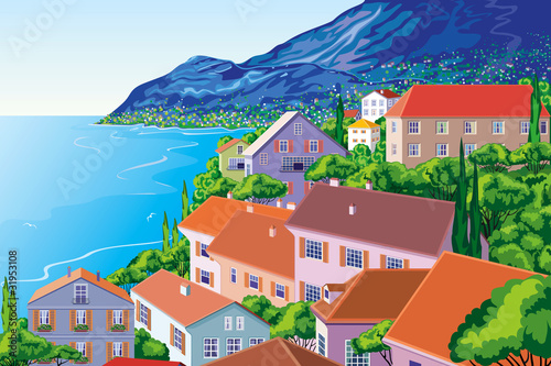 Bay - panoramic view of a town on a seaboard