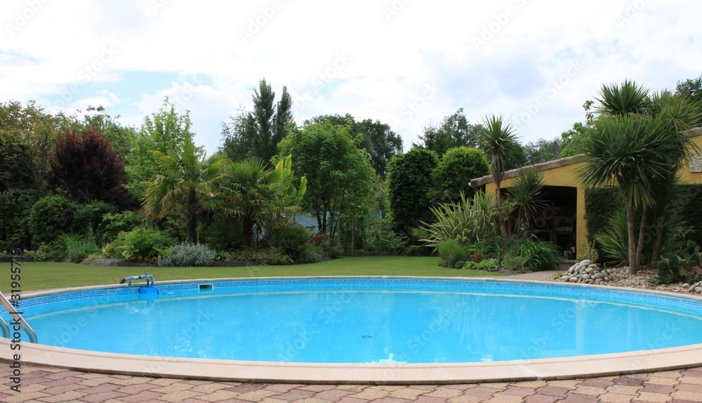 piscine dans un jardin exotique