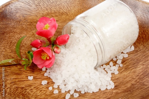 flowering quince and bath salt