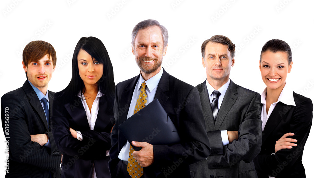 business man and his team isolated over a white business man and his team isolated over a white