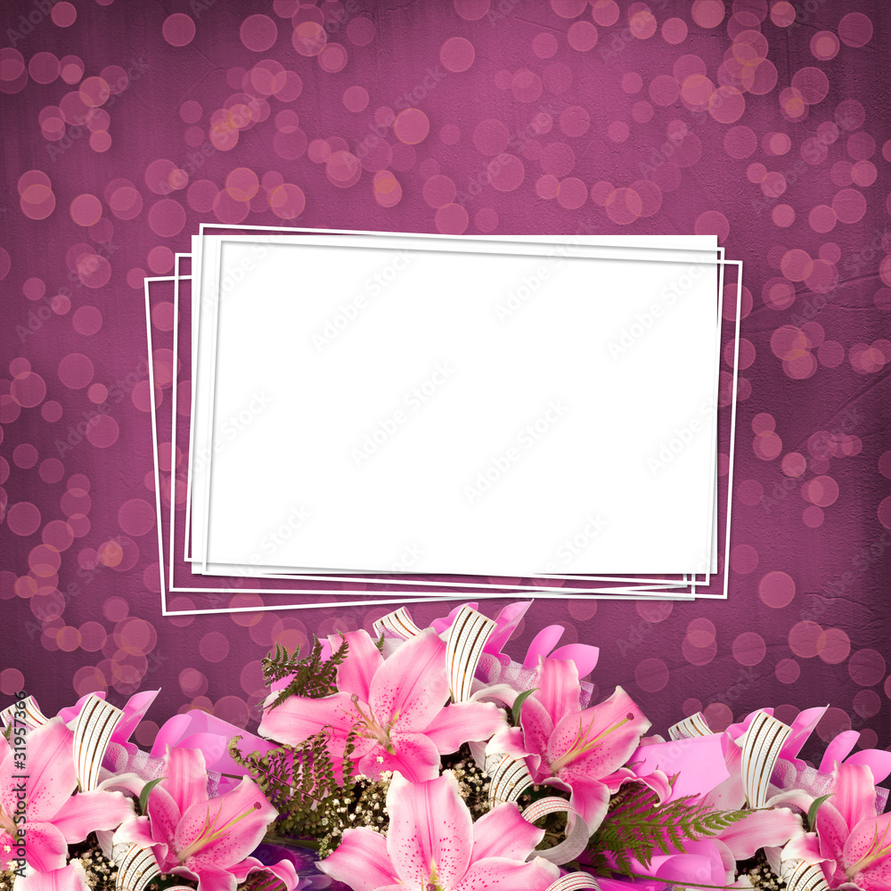 Grunge paper for invitation or congratulations with a bouquet of