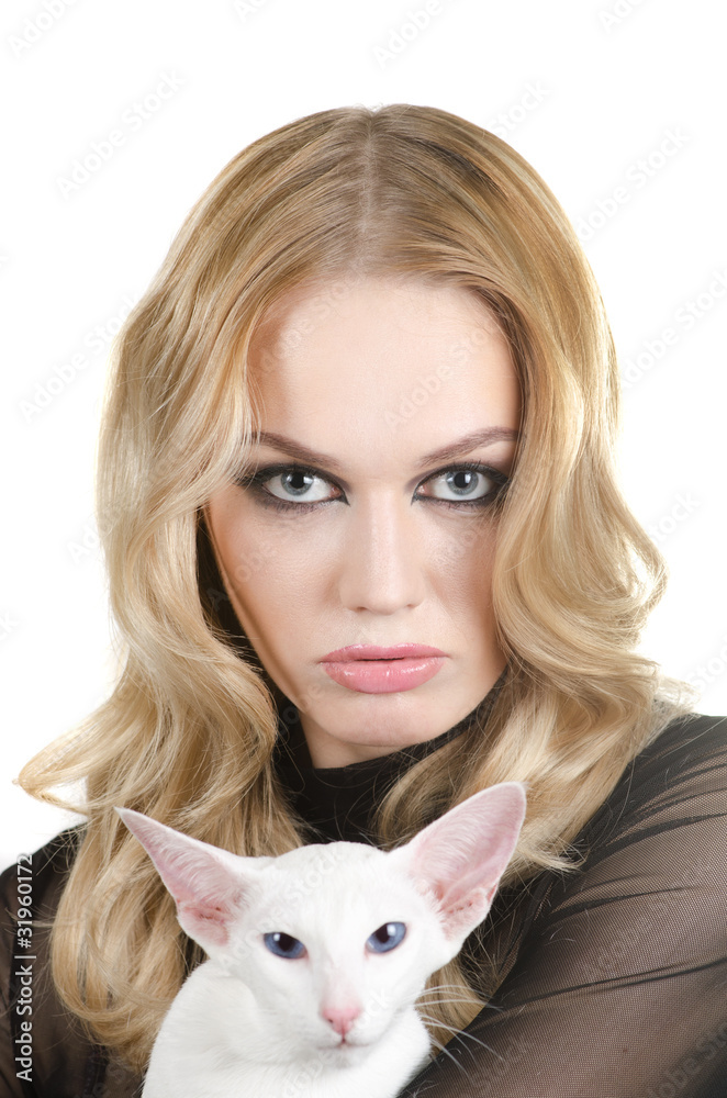 woman with oriental shorthair cat woman with oriental shorthair cat