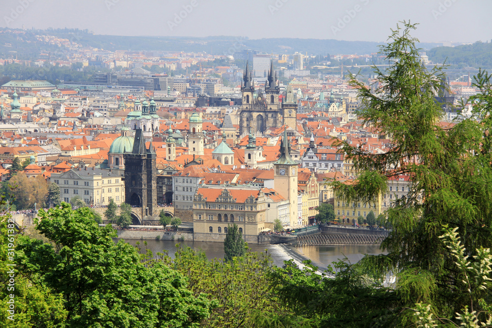 View on the spring Prague above River Vltava
