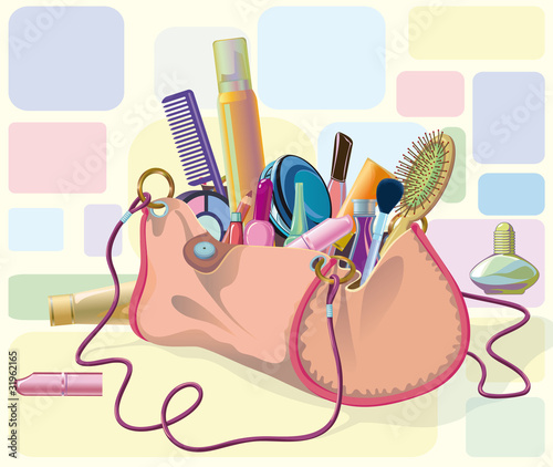 handbag full of makeup