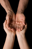 Hands of the old woman on a black background