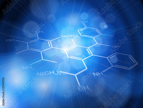technology blue background: chemical formulas