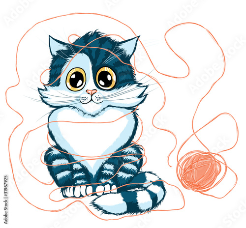 cat playing with ball of yarn