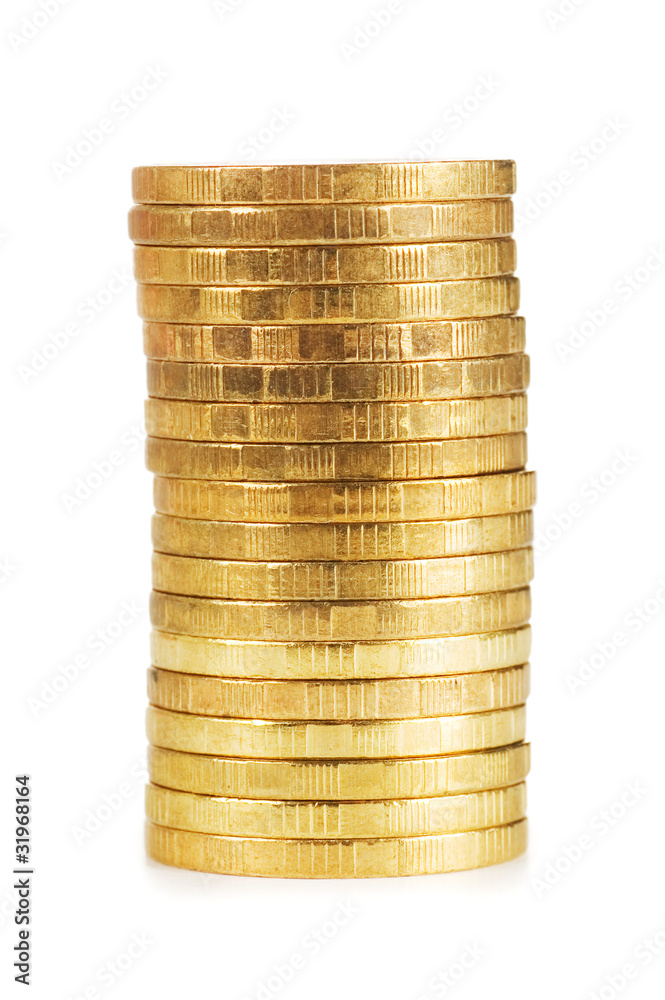 Golden coins isolated on white background Golden coins isolated on white background