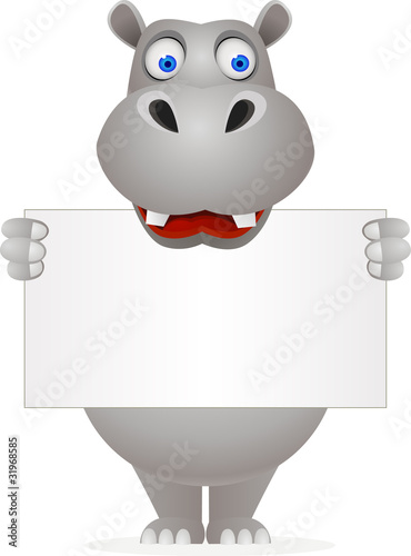 cute hippo and blank sign