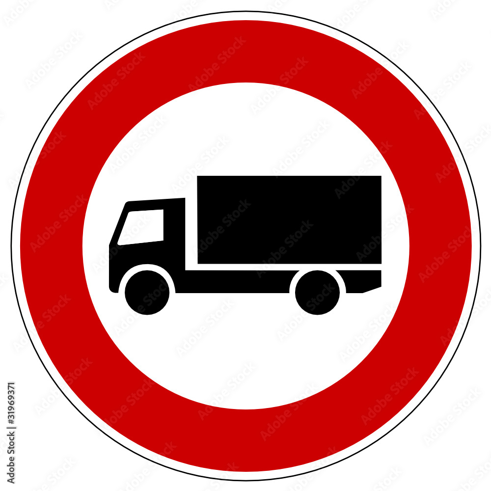 Einfahrt verboten für Lkws, Verkehrsschild Einfahrt verboten für Lkws, Verkehrsschild
