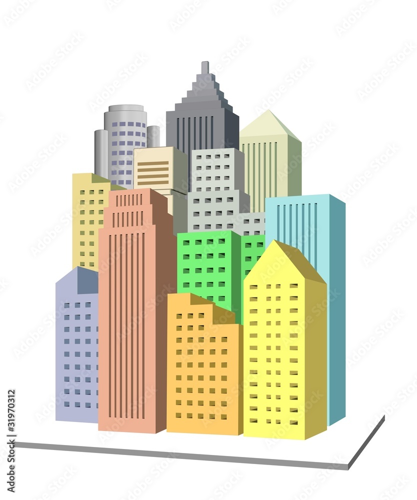 illustration of 3d city icon with colorful buildings