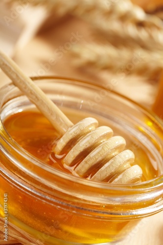 Honey with wood stick