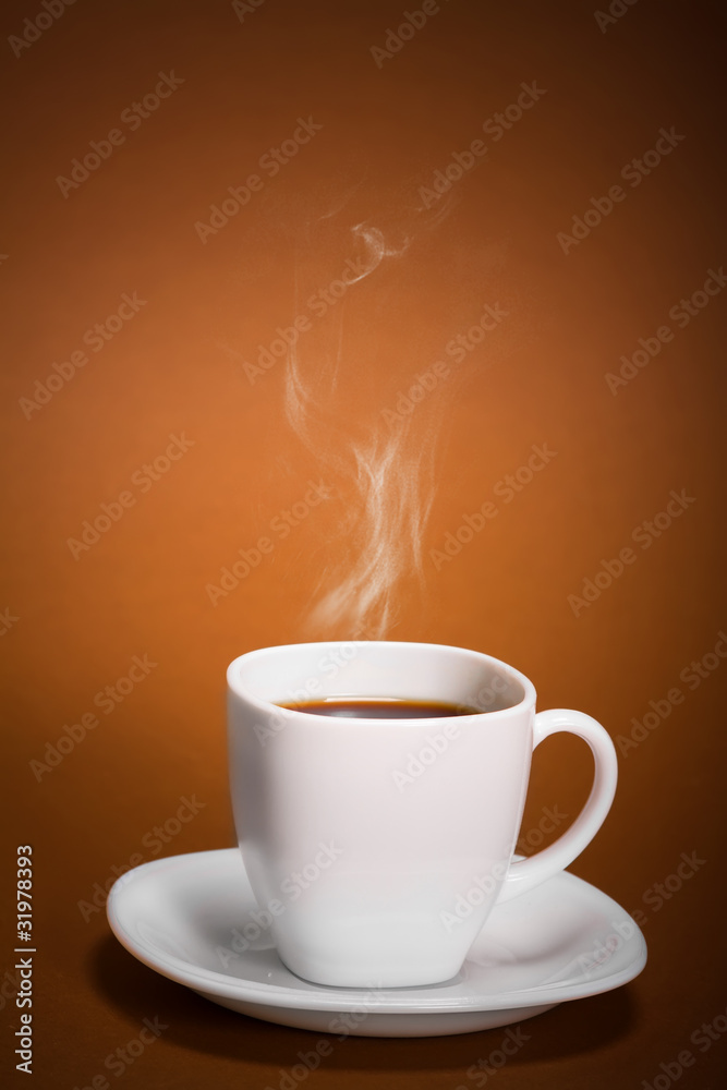 White Coffee Cup on brown background White Coffee Cup on brown background