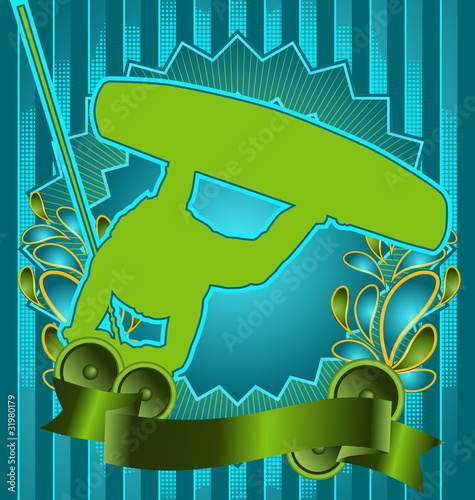 Vintage background design with wakeboarder silhouette. Vector il
