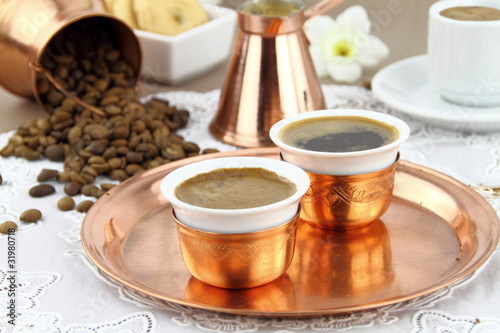 Table set with Greek or Turkish coffee