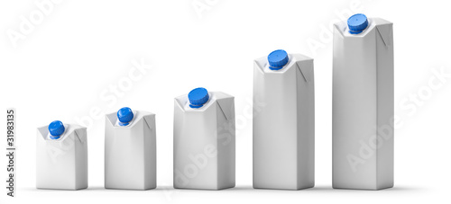 Blank juice or milk package lineup isolated on white