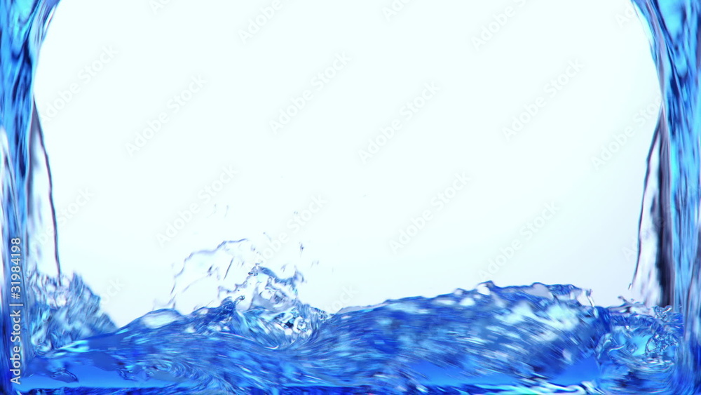 blue water splashing and filling screen + alpha
