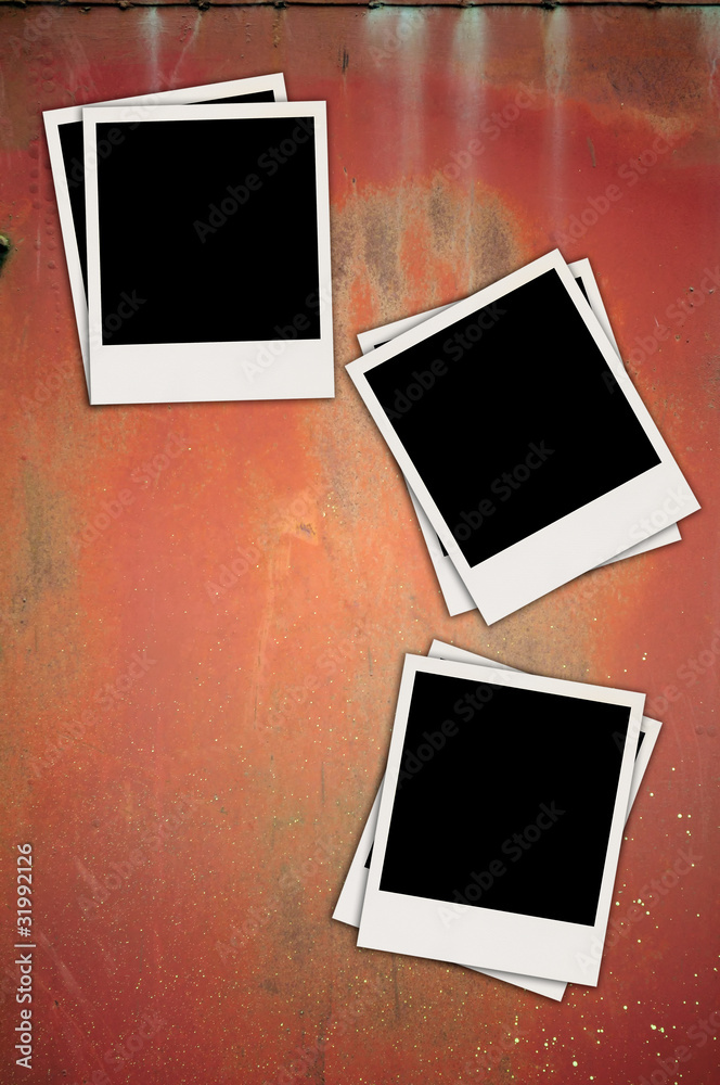 Three Blank Photos on Metal Background Three Blank Photos on Metal Background