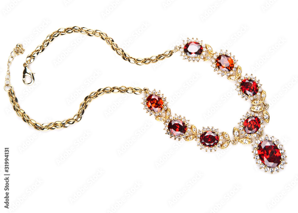 gold necklace with gems isolated