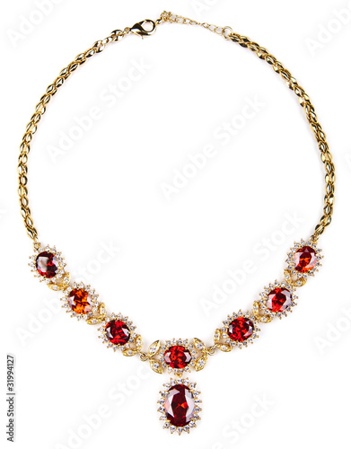 Fototapeta gold necklace with gems isolated