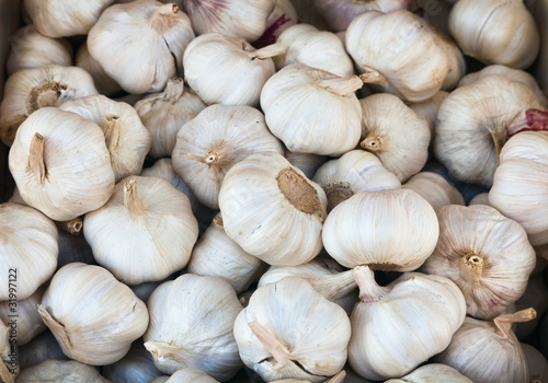 close up of garlic on market