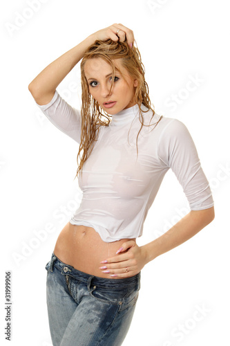 Sexy girl in wet clothes.