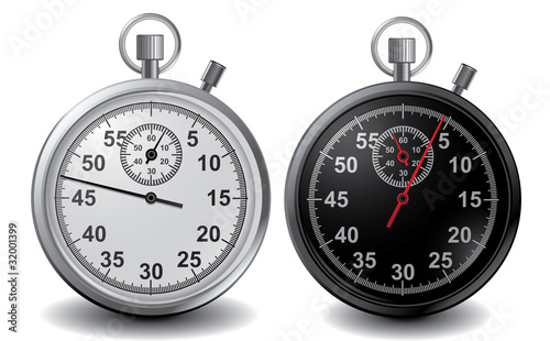 Vector stop watch in high detail. Black and white variant.