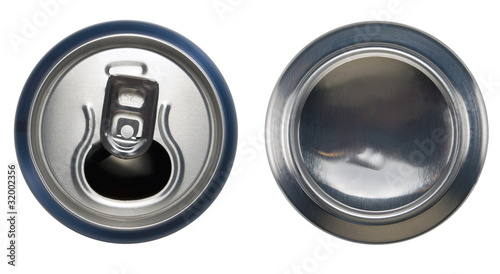 Blue aluminium open can and bottom can