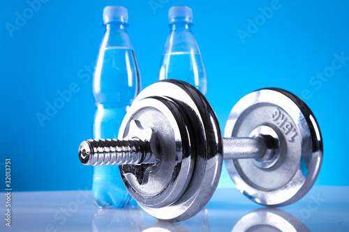 dumbell and mineral water