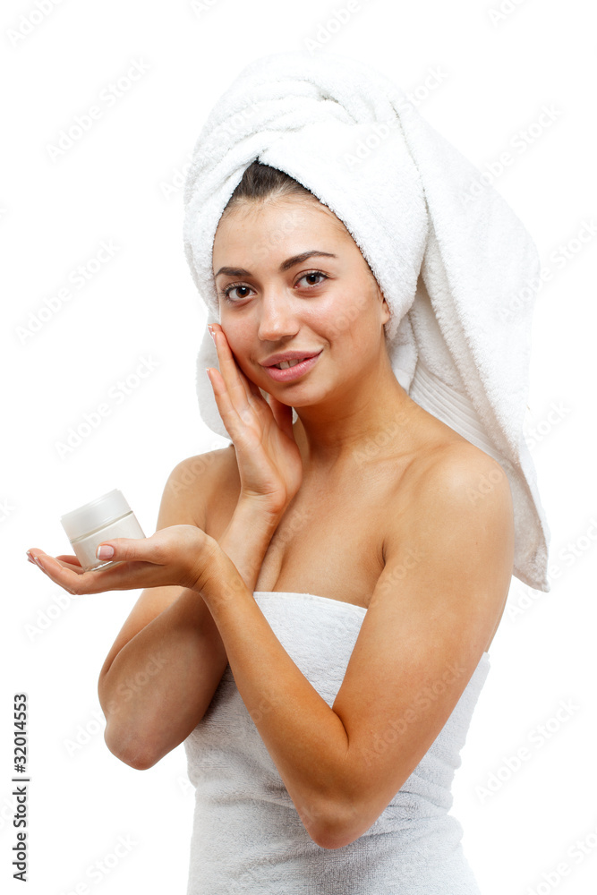 Beautiful women applying moisturizer cosmetic cream on face. Beautiful women applying moisturizer cosmetic cream on face.