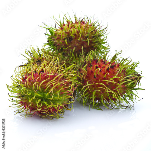 Tropical rambutan, exotic fruit isolated on white background