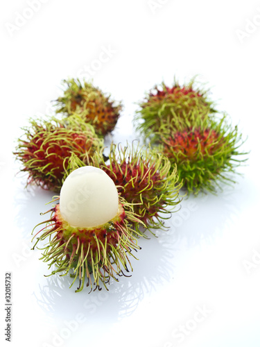 Tropical rambutan, exotic fruit isolated on white background