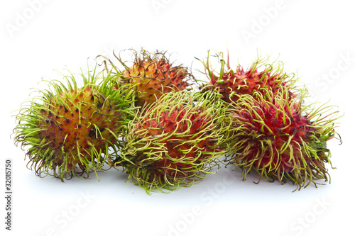 Tropical rambutan, exotic fruit isolated on white background