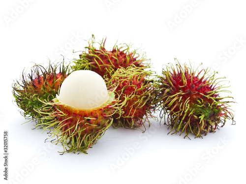 Tropical rambutan, exotic fruit isolated on white background